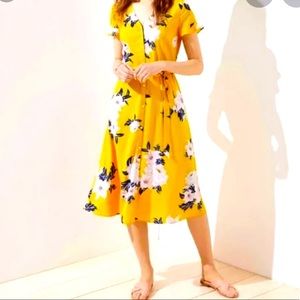 Beautiful golden yellow button-up dress with flowers NWT